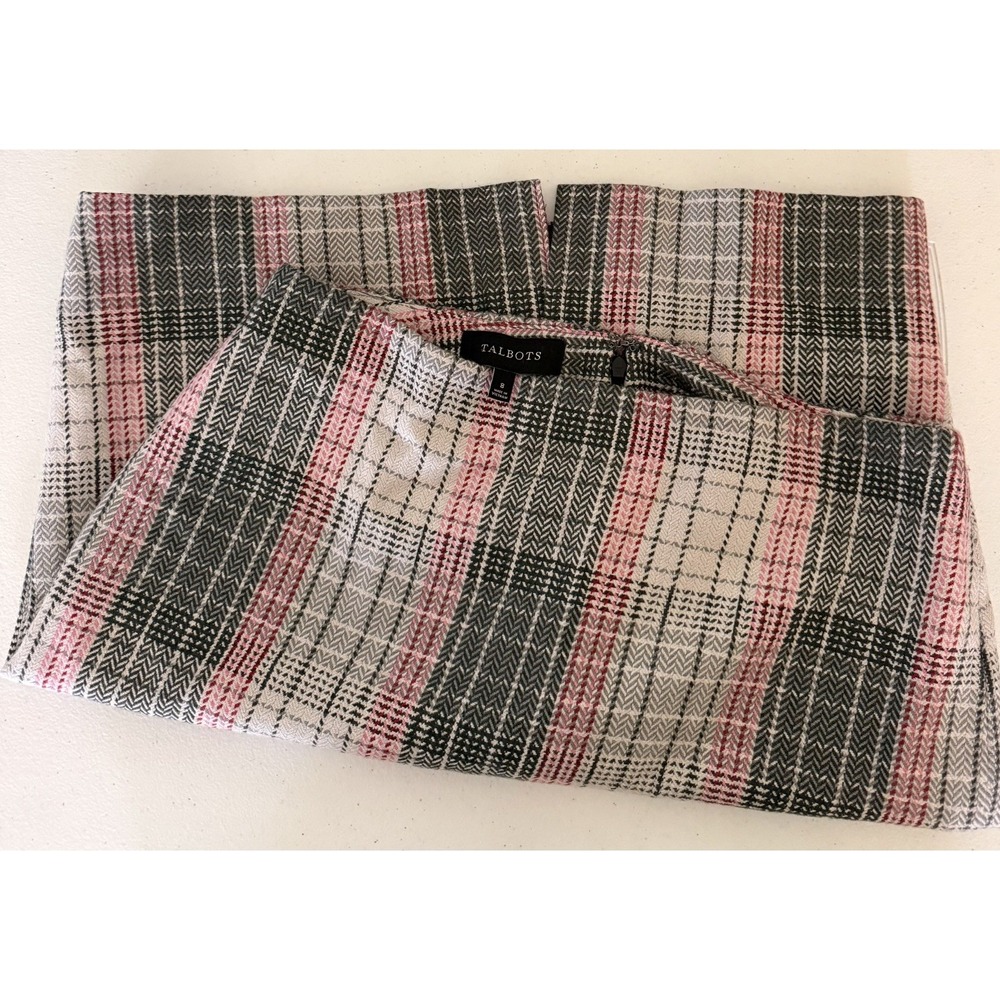 Talbots Wool Blend Skirt Women's Sz 8 Pink And Gray Plaid A-Line Business Casual